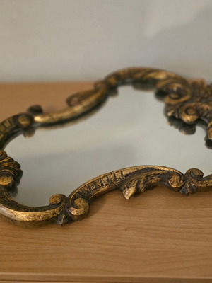 Antique handmade wood-carved mirror with gold patina like new