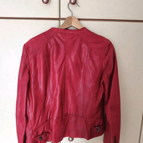 Lapel Red Leather Jacket L Size Slim Fit Like New