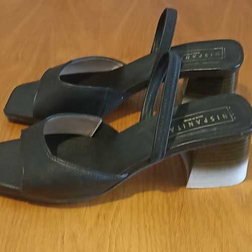 Hispanitas leather mules sandals, size 38, black, block heel