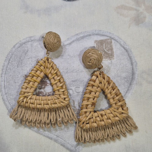Boho earrings new, straw in natural beige and brown tones
