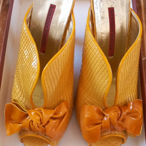 Apostolos Ioannou leather yellow snake heels size 37 like new
