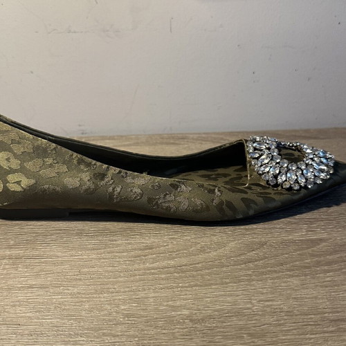 Zara green ballet flats used with sparkly cheetah print detail