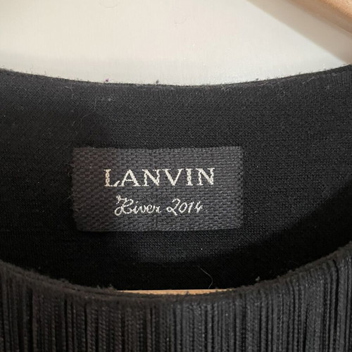Lanvin black wool sleeveless dress with front decoration