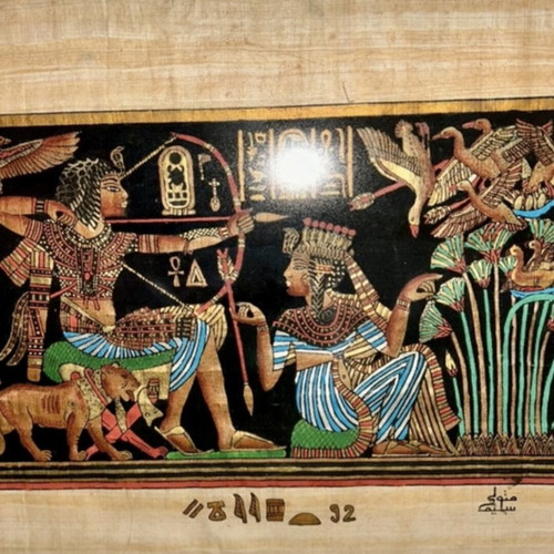 Ancient Egyptian papyri in frame like new, set of 2 pieces