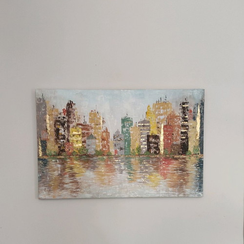 Handmade oil painting on canvas with abstract urban landscape new