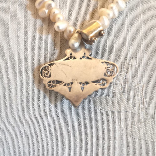 Vintage Byzantine Necklace with Pearls and Silver-Gold Pendant