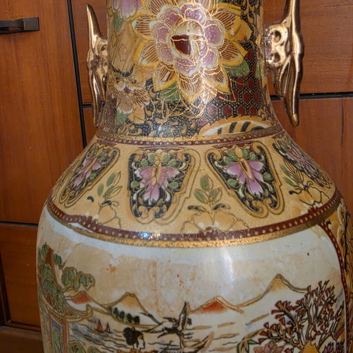 Large vintage floor vase 60cm with gold handles