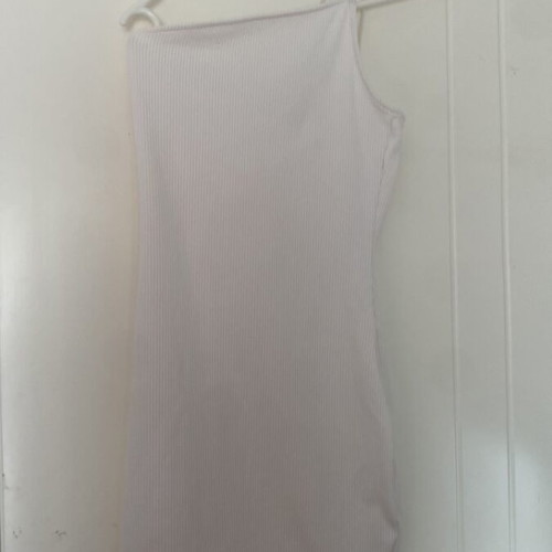 H&M white rib short one shoulder dress, size S