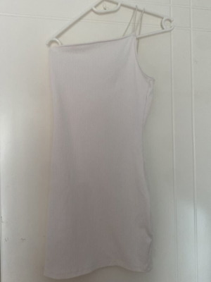 H&M white rib short one shoulder dress, size S