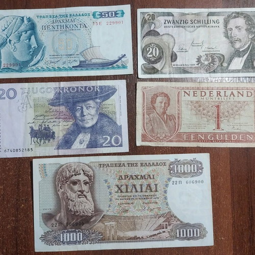 Old banknotes like new, pack of 5 for collection