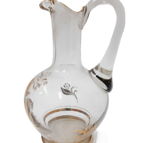 Vintage glass jug with golden floral motif, like new, 1960s