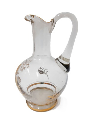 Vintage glass jug with golden floral motif, like new, 1960s