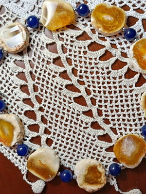 Necklace with Citrine and Lapis semiprecious stones, handmade, 48cm
