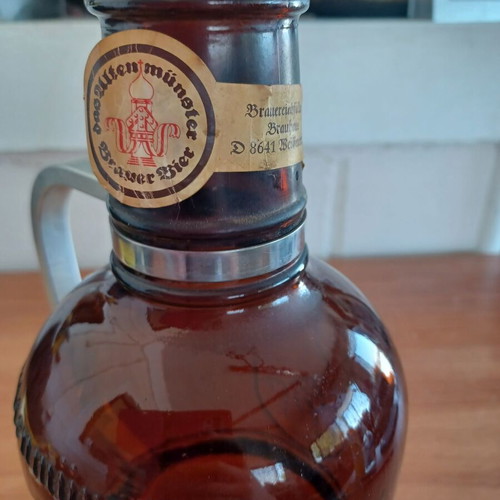 Vintage German glass beer bottle growler 2 liters used