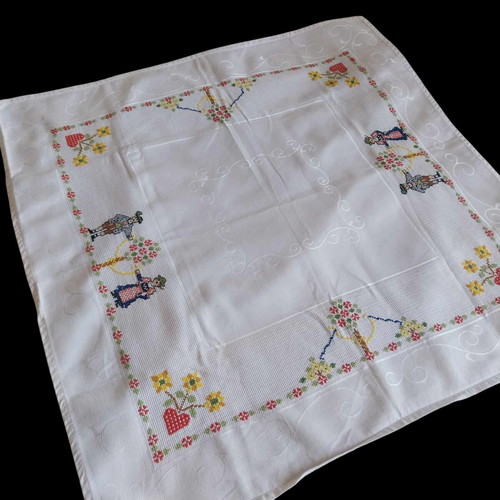 Vintage Austrian tablecloth like new, white with colorful embroidery