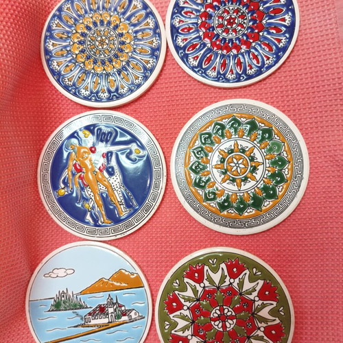 Vintage Set of 6 Ceramic Coasters Knossos Ltd (1970s)