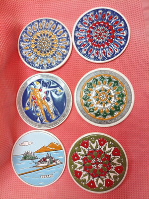 Vintage Set of 6 Ceramic Coasters Knossos Ltd (1970s)