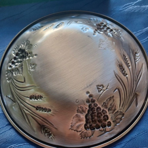 Metal Decorative Plate with Embossed Grapes and Wheat used, with box