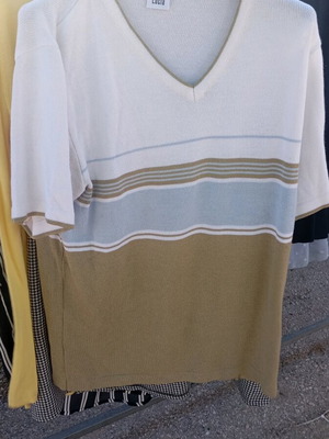 Blouse new with short sleeves, white and beige, size L