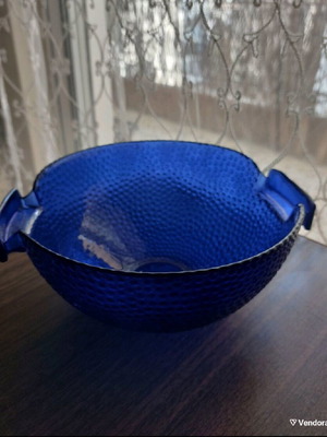 Vintage ornate blue glass coup like new from the 1980s