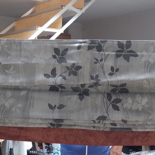 Blackout fabric curtain pack, full shading, grey floral with brick red border