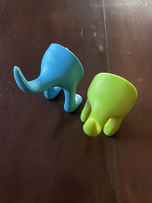 IKEA BÄSTIS wall hooks set of 2, dog tail shape, blue and green