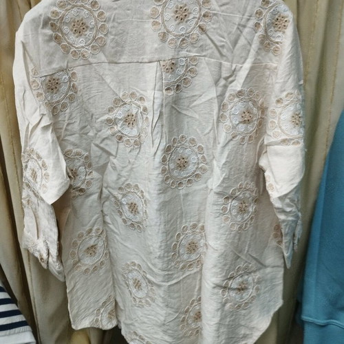 Women's shirt white with beige sun embroidery new