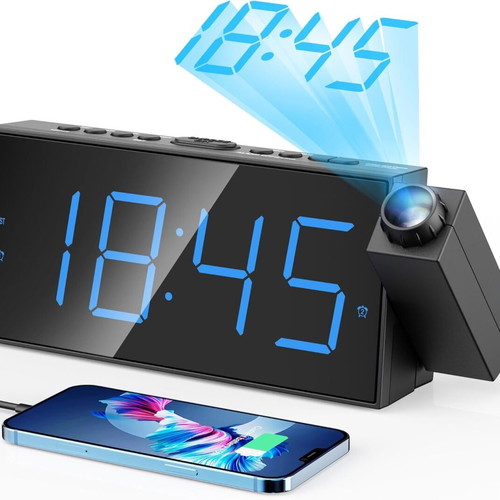 LED Clock with Projector and Dual Alarm USB Port like new