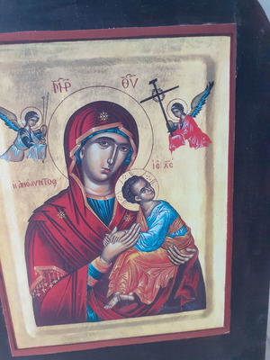 Wooden handmade religious icon new, decoupage technique