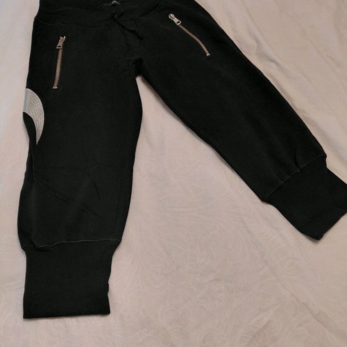 I.4.U Capri Pants Black with Silver Thread Bat Design like New
