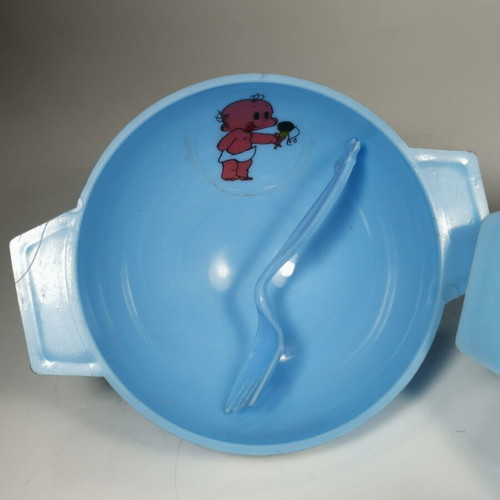Vintage Siaroplast Greek Children's Dinner Set used, blue