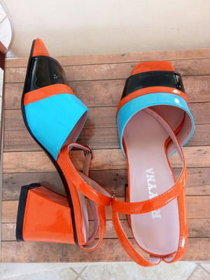 Patent leather sandals like new, multicolor, size 36, 6.5cm heel