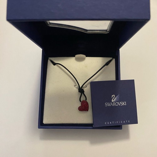 Swarovski pendant like new with leather cord and red heart with crystals