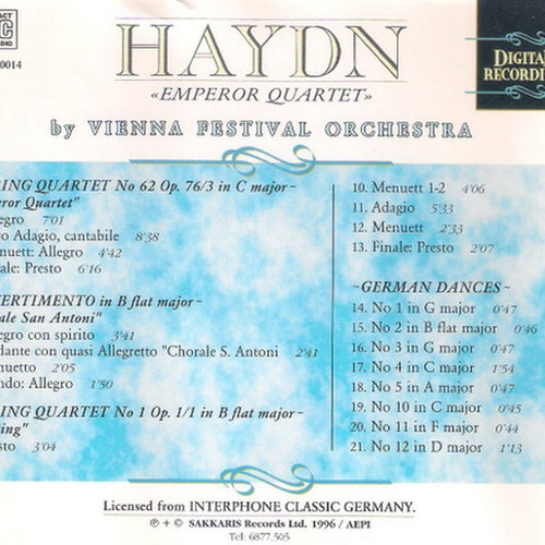 Haydn Emperor Quartet CD like new, classical music