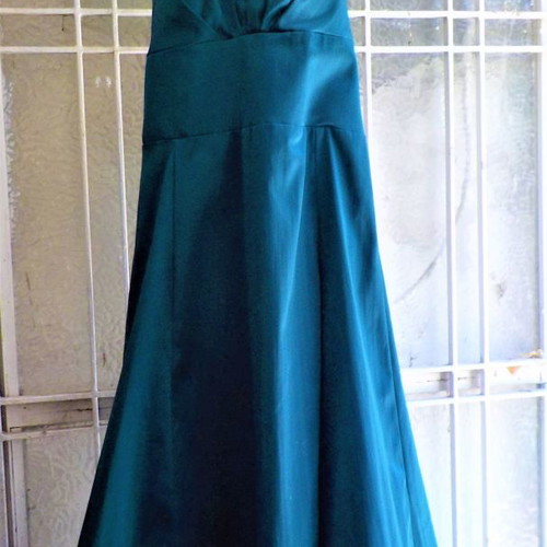 Satin halter dress used, petrol blue, size S