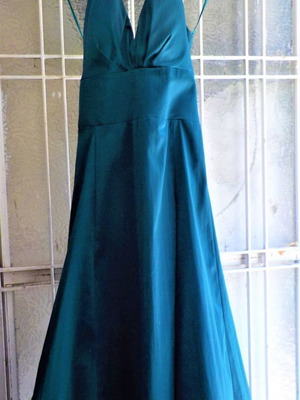 Satin halter dress used, petrol blue, size S