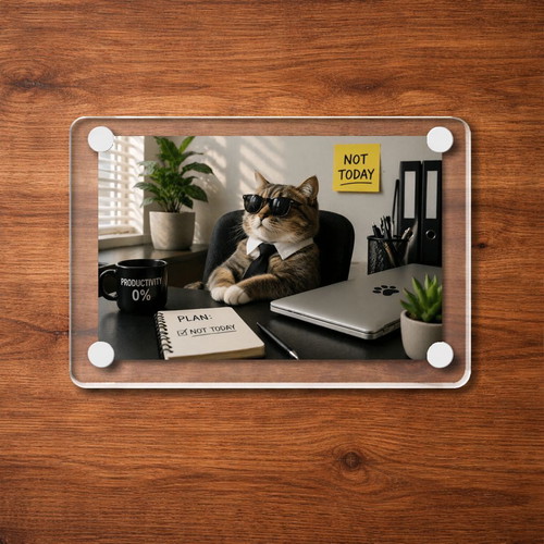 Ακρυλικό Μαγνητάκι ψυγείου Productivity 0 Cat Office Meme καινούργιο