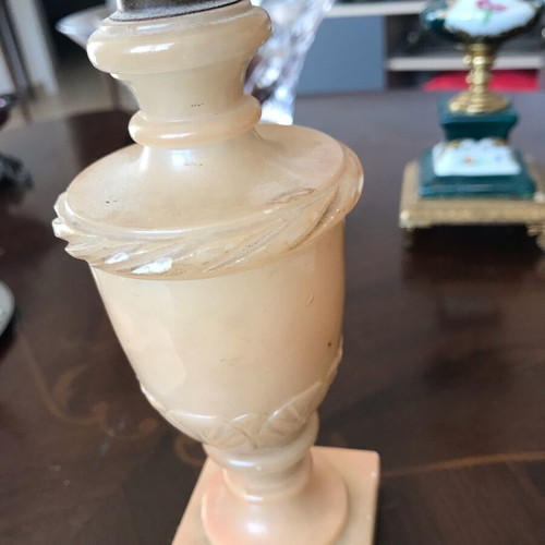 Vintage table lamps 1960s used, alabaster and brass base