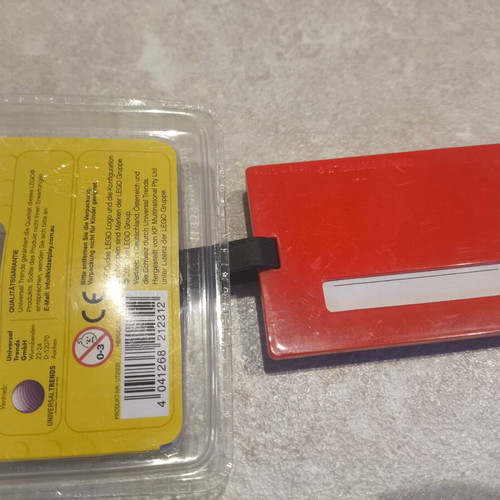 Red LEGO 2x3 luggage or bag tag