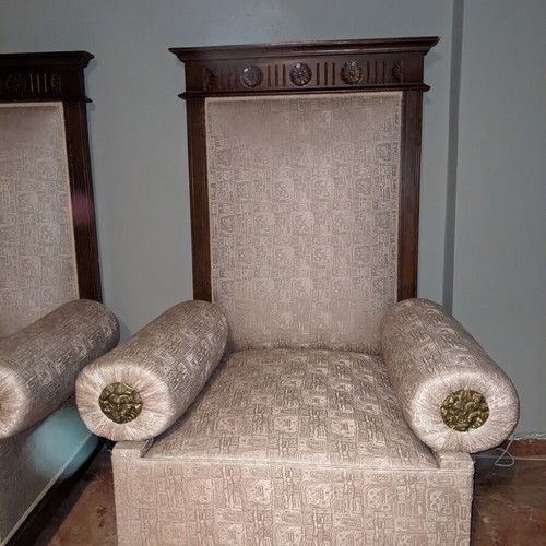 Armchairs with High Back and Crest 1970s Solid Wood Like New