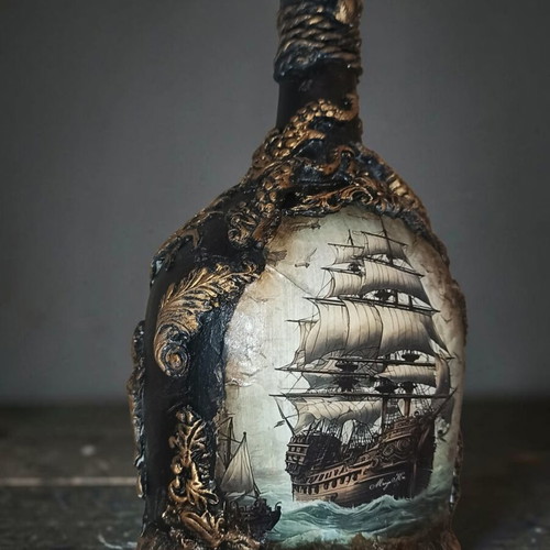 Handmade decorative bottle with pirate theme