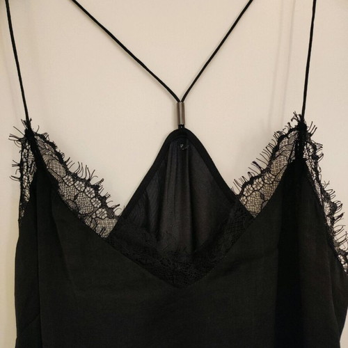 Black camisole blouse used, size Small, lace and satin matte finish