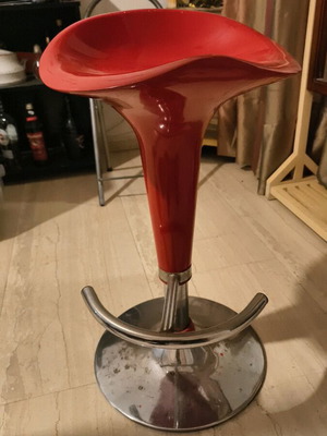 Red stool used, does not adjust height