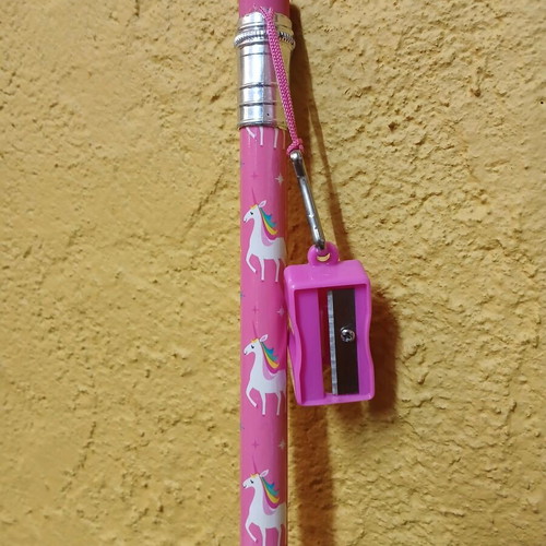 Flying Tiger giant pencil with unicorns new, pink with eraser and sharpener