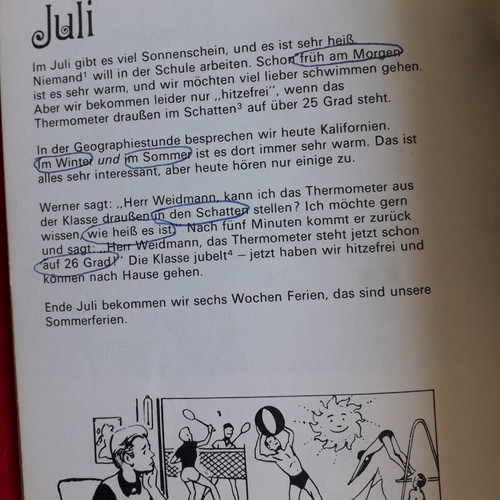 Vintage German language learning books, seasons and swimming pool