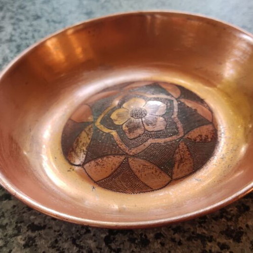Brass decorative plates set with handmade carving used