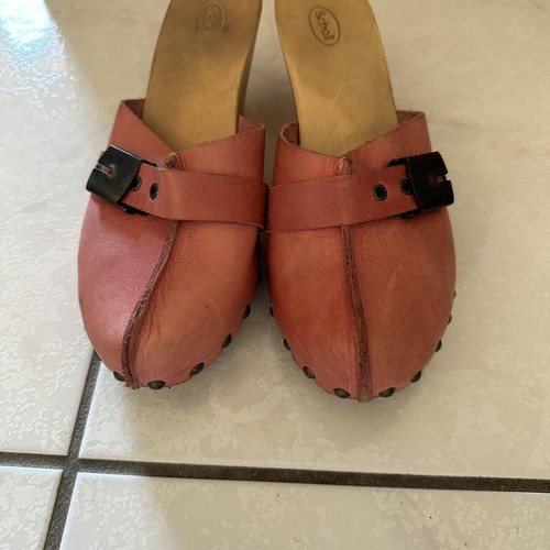 Scholl Pescura women's clogs like new, coral pink, wooden sole