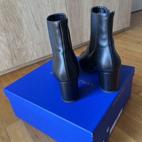 Stuart Weitzman Leather Black Booties heel 6 cm size 38.5 like new
