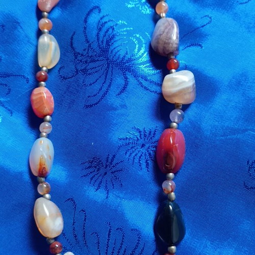 Long multicolor necklace with natural semiprecious stones used, boho style