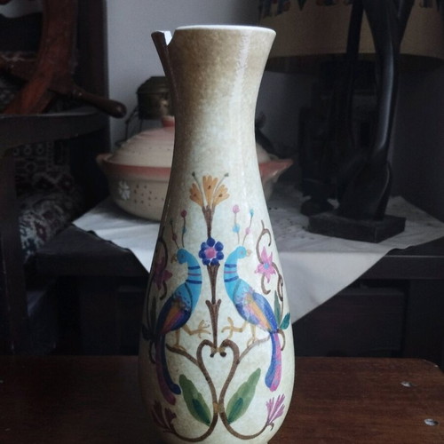 Ceramic vase 26 cm used, hand-painted by Keramikos Athens